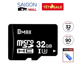 Thẻ nhớ micro SDHC 32GB Dmax C10 U3 tốc độ cao upto 90MB/s tặng đầu đọc thẻ nhớ - Bảo hành 5 năm đổi mới