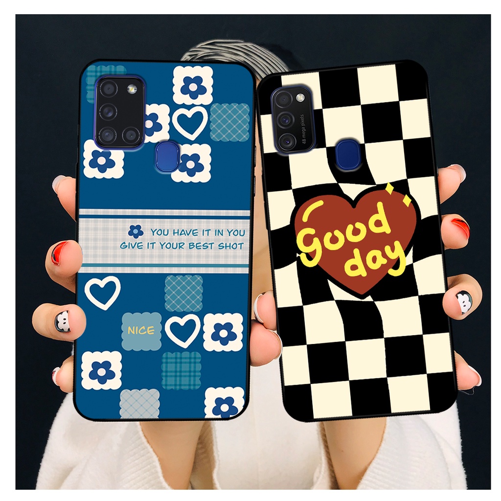 Ốp lưng Samsung A21s - M21/M30S - M31 in hoạ tiết caro trái tim đen trắng, gấu bear cute đáng yêu