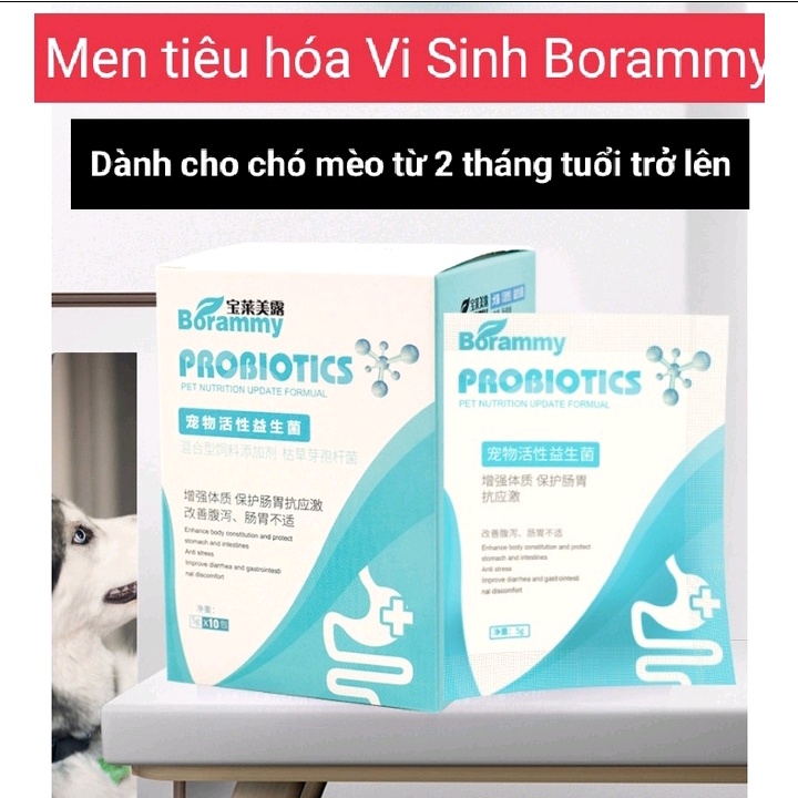Hộp 10 gói Men vi sinh Men tiêu hóa cho chó mèo thú cưng Borammy - Hàng chính hãng có tem chống giả