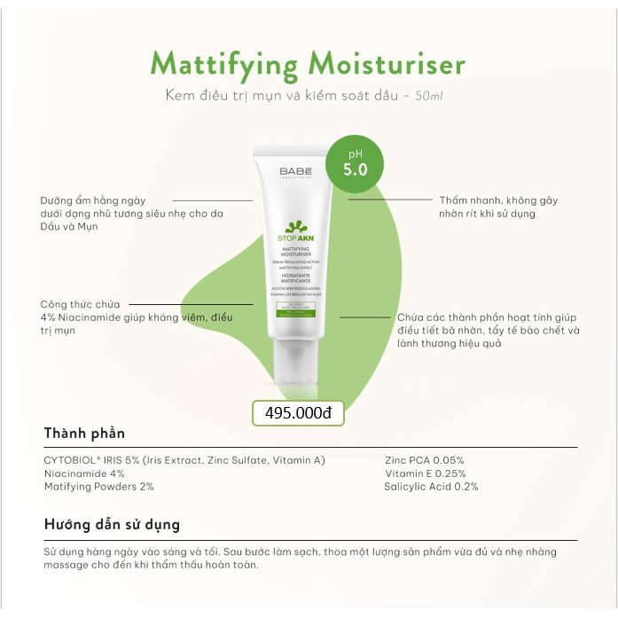DƯỠNG ẨM DA MỤN BABE STOP AKN MATTIFYING MOISTURISER 50ml