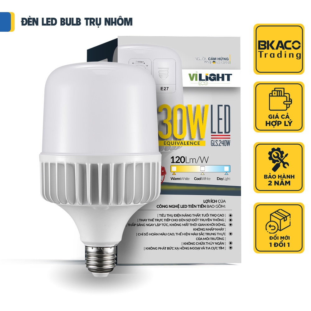 Bóng đèn Led Bulb VI-LIGHT 30W thân nhựa, thân nhôm, sáng trắng 6500K