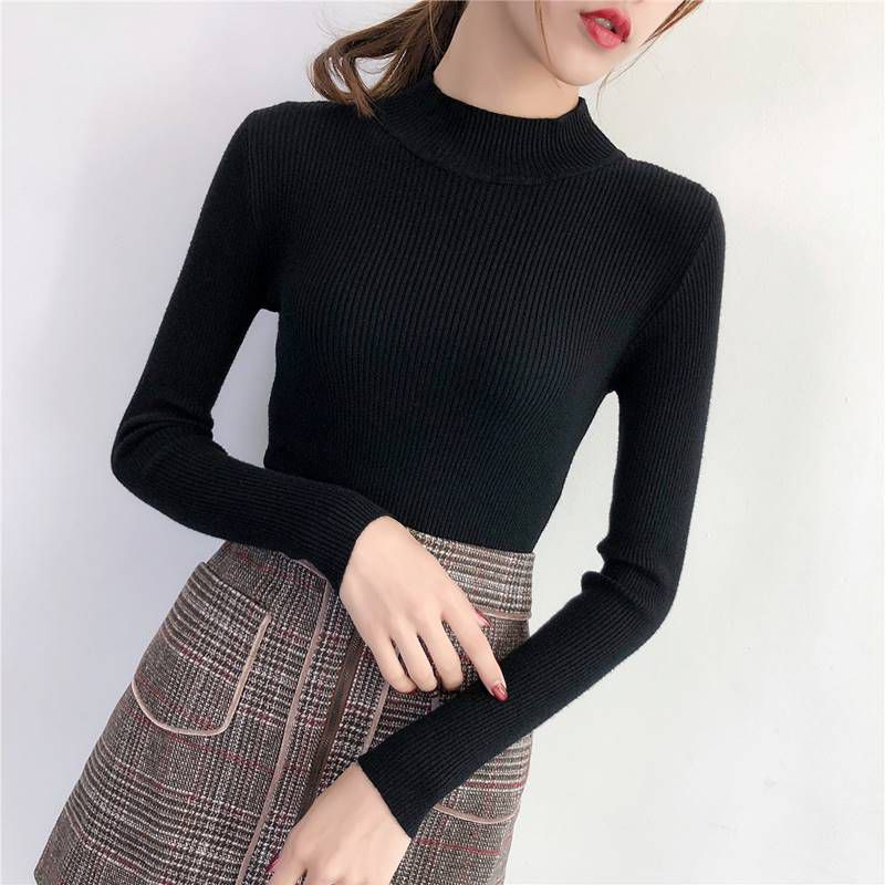 Áo Sweater Tay Dài Cổ Cao Thời Trang Thu Đông Cho Nữ