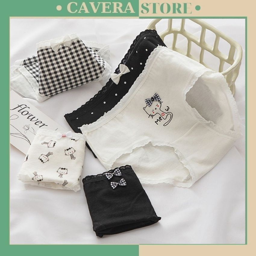 Quần lót nữ cotton viền ren kháng khuẩn đinh nơ nhiều họa tiết dễ thương L0133