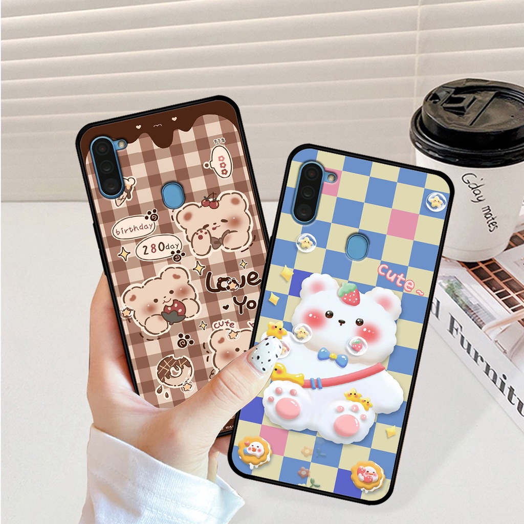 Ốp lưng Samsung A11 - Samsung M11 in hình caro gấu thỏ dễ thương