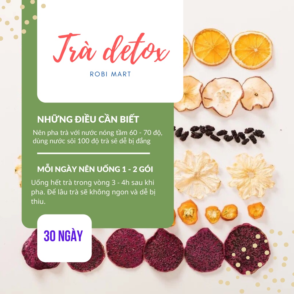 Trà hoa quả sấy khô DETOX KOREA Robimart – Set 30 gói, full hộp, tặng bình nhựa 1L, túi vải