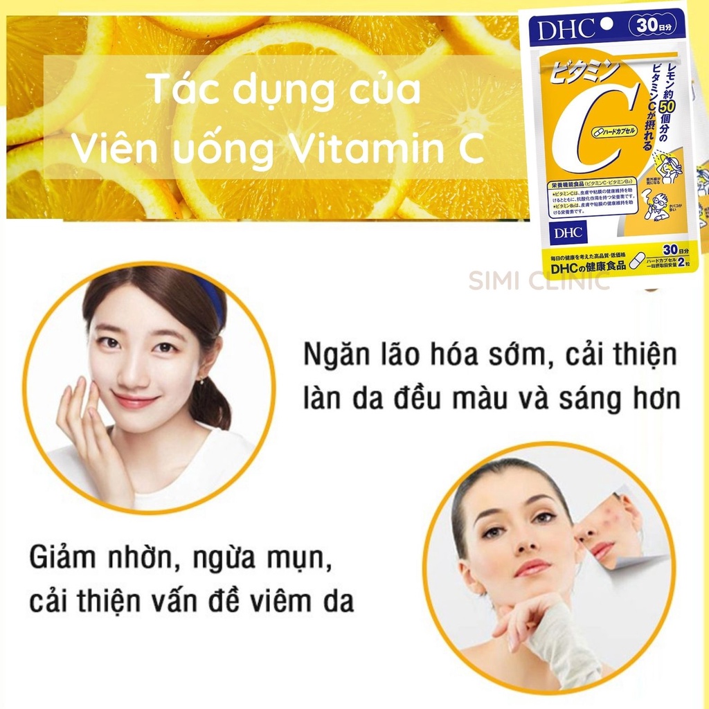 Viên uống Vitamin C DHC Nhật Bản dưỡng sáng đẹp da tự nhiên chống nắng mờ thâm ngừa mụn tăng cường sức đề kháng