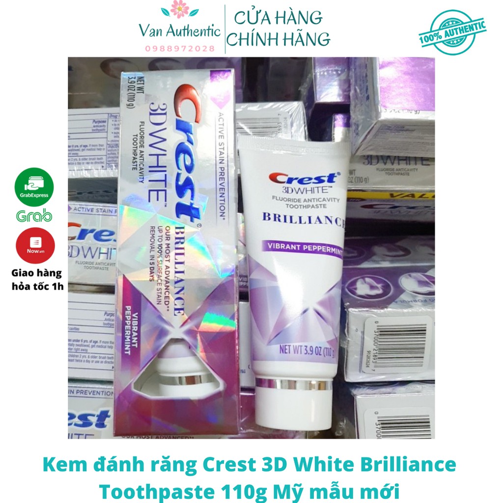 Kem đánh răng làm trắng răng Crest 3D White Brillance tuýp 110 g của Mỹ mẫu mới