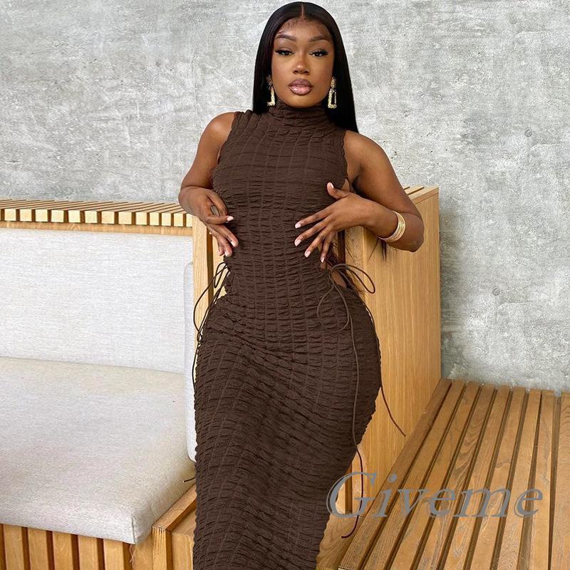 Đầm không tay Cổ Cao Màu Trơn Dáng Ôm Thời Trang Mùa Hè