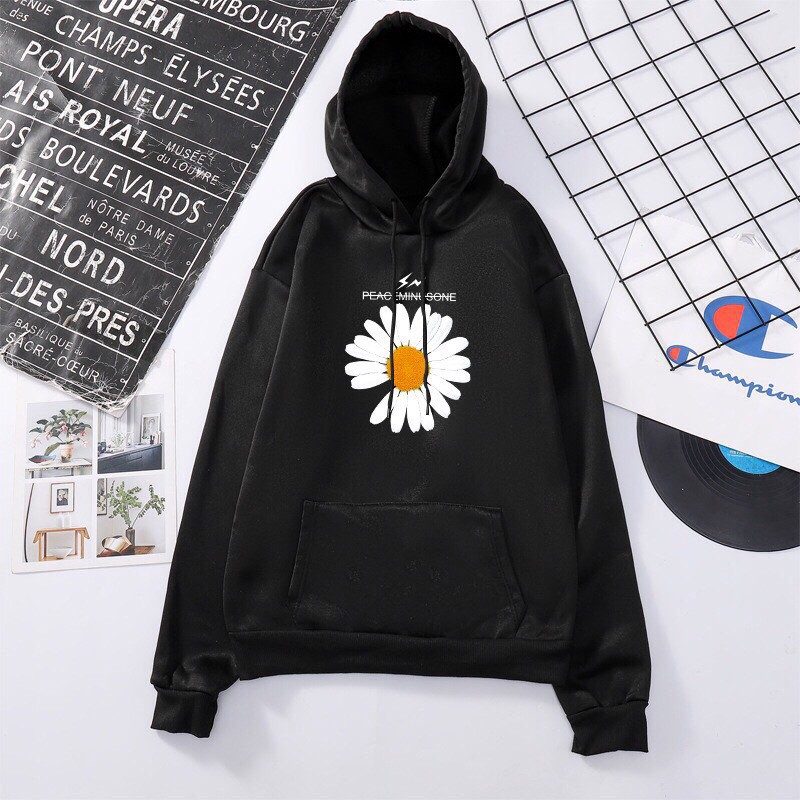 ÁO KHOÁC HOODIE NAM NỮ UNISEX   FREESHIP   ÁO KHOÁC NỈ IN HÌNH BÔNG CÚC H &amp; V STORE