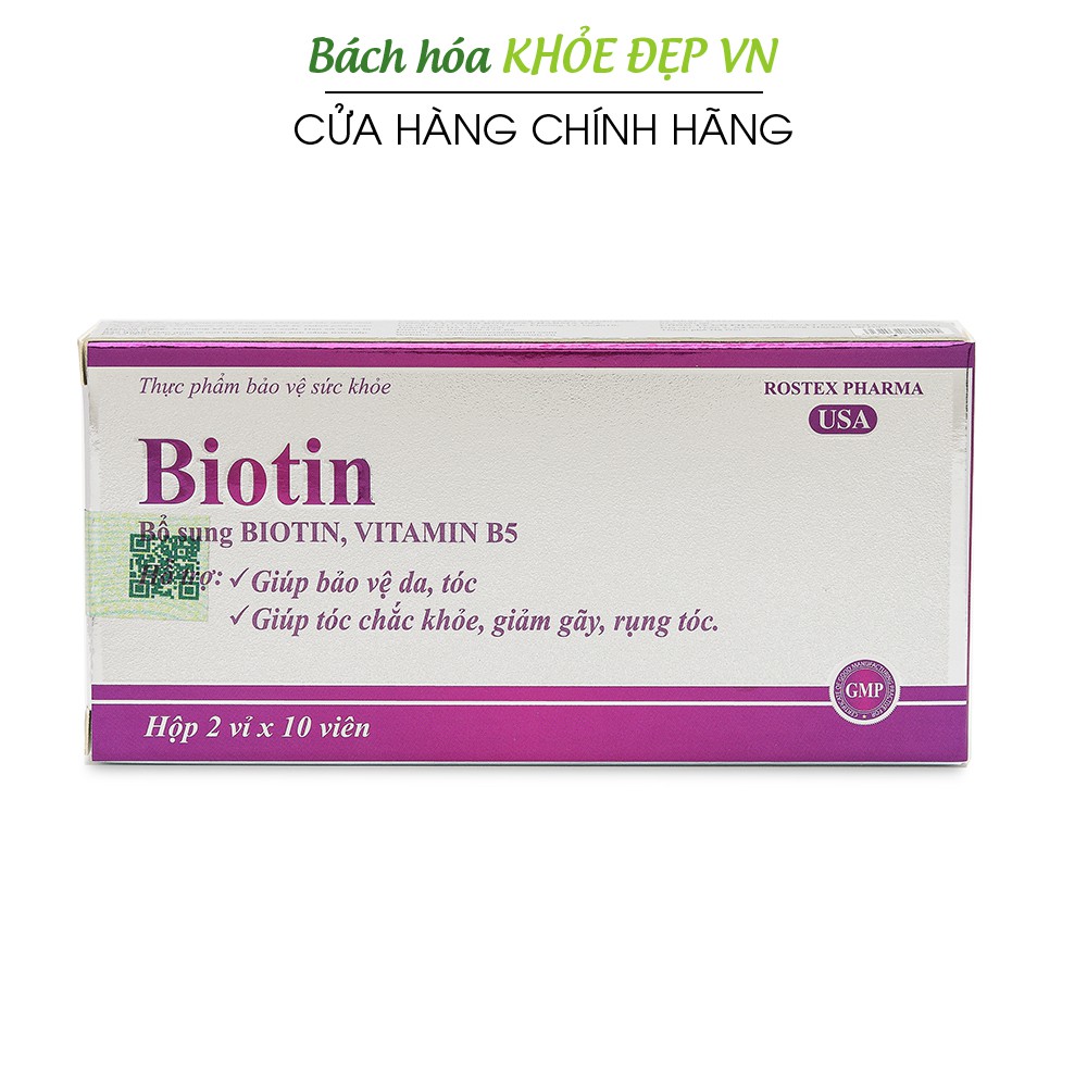 Viên uống bổ sung Biotin, Vitamin B5 giúp tóc chắc khỏe, giảm gãy rụng tóc - Hộp 20 viên | BigBuy360 - bigbuy360.vn