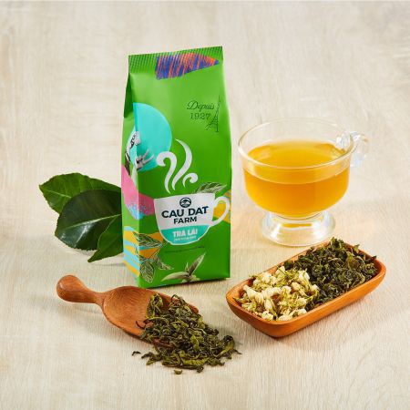 Trà Cầu Đất farm (trà xanh, trà lài, trà sen, trà Oolong) túi thiếc 50g