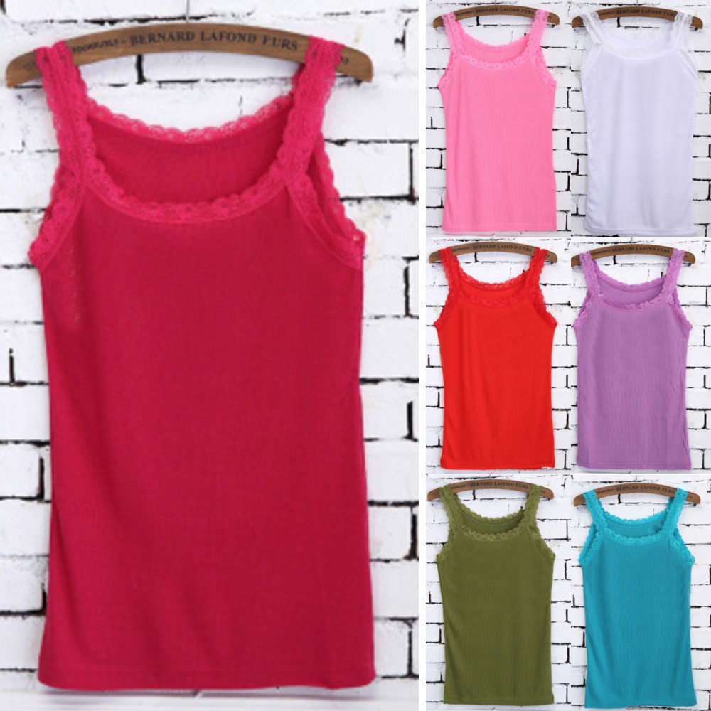 Áo Hai Dây Cổ Tròn Phối Ren Màu Sắc Quyến Rũ Thời Trang Mùa Hè Cho Nữ