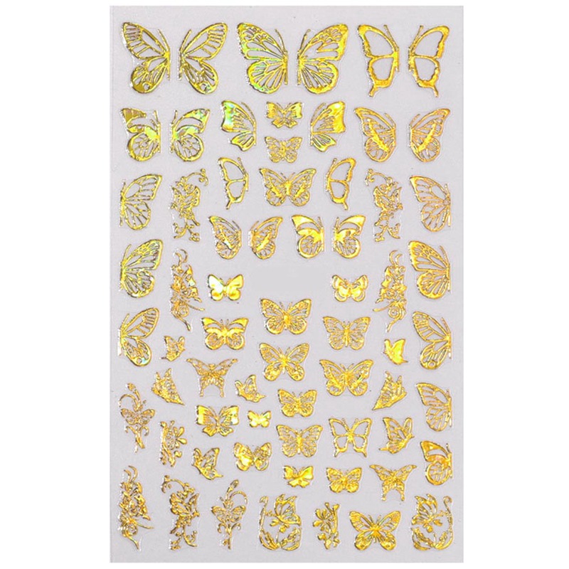 Hình Dán Móng Tay Họa Tiết Bướm 3D Óng Ánh Sắc Bạc/Vàng Kim Trang Trí Móng Nghệ Thuật