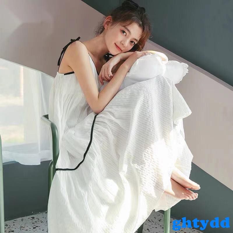 Đầm Ngủ Hai Dây Chất Liệu Cotton Thời Trang Mùa Hè Hàn Quốc Dễ Thương Cho Học Sinh