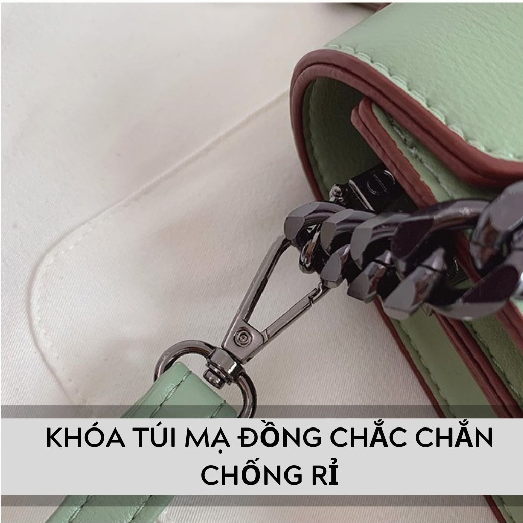 Túi Xách Đeo Chéo Nữ Cầm Tay Phối Dây Xích Đồng Cao Cấp Da Mềm Mẫu Mới