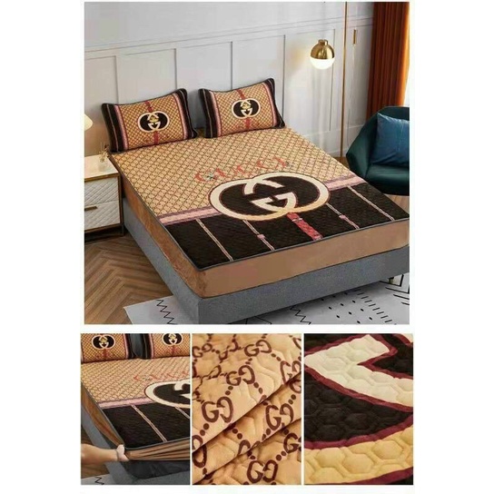 THẢM BỌC ĐỆM THƯƠNG HIỆU CAO CẤP, BỘ GA GỐI BỌC CHUN IN THƯƠNG HIỆU( tặng kèm 2 vỏ gối)