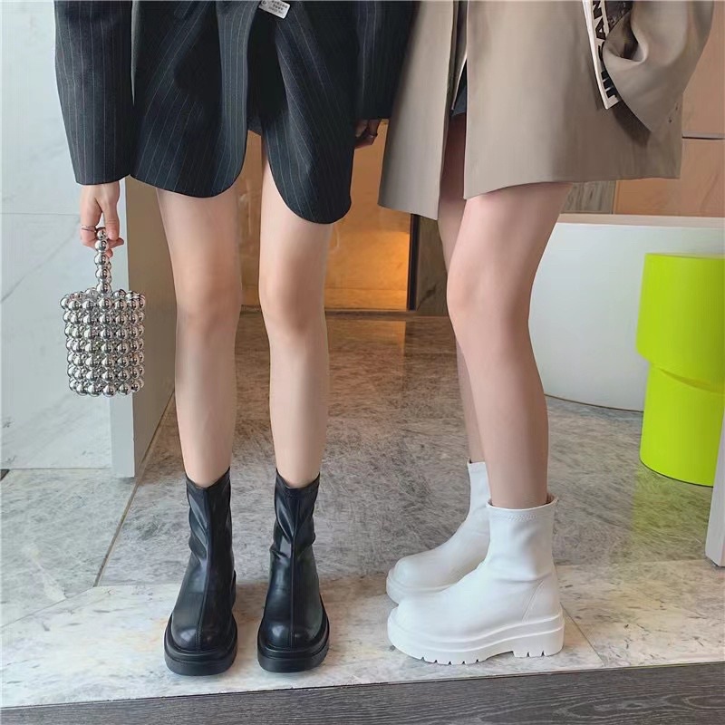 xả kho HÀNG DA MỀM ẢNH THẬT Giày bốt da mềm cổ cao boots nữ có khoá kéo basic Hàn quốc Ulzzang Boot đế 5cm freeship