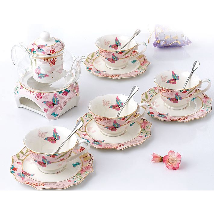Bộ ấm trà chiều kiểu anh Sakura Love, bộ ấm trà hoa, bộ tách trà trang trí tiệc