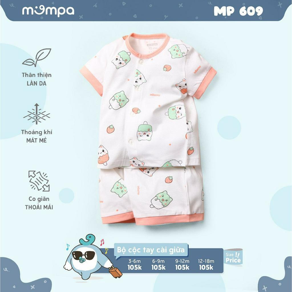 [CHÍNH HÃNG] Bộ cộc tay quần đùi cài giữa họa tiết dễ thương Mompa