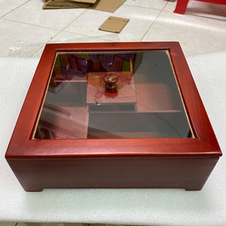 Khay Đựng Bánh Kẹo Ngày Tết bằng Gỗ Hương Cao Cấp Vuông Kính- khay đựng mứt tết bằng gỗ -- ẢNH THƯC TẾ