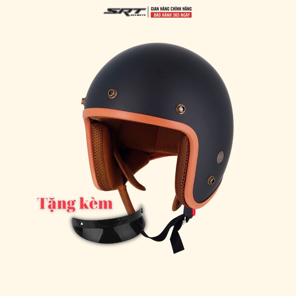 Mũ bảo hiểm SRT 3/4 đen nhám thoáng khí tặng kèm lưỡi trai