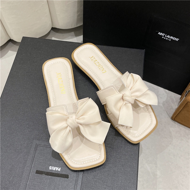 Dép lê đi biển XIELUAIZTA 01125 mũi vuông thắt nơ phong cách Hàn Quốc thời trang dành cho nữ