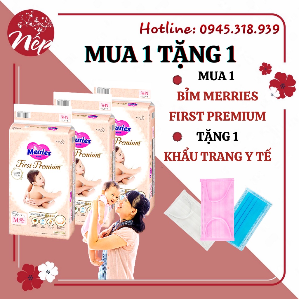 [CHUẨN NỘI ĐỊA] Bỉm/tã dán MERRIES FIRST PREMIUM nội địa Nhật Bản size NB66/S60/M48 (mềm gấp 2 lần Merries thường)