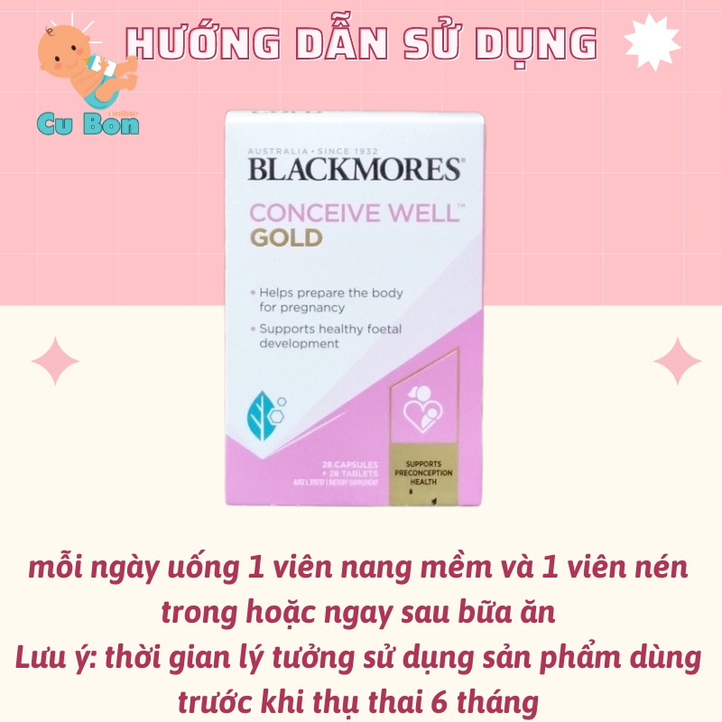 Viên uống tăng khả năng thụ thai cho phụ nữ Blackmores Conceive Well Gold Hộp 56 Viên, Úc