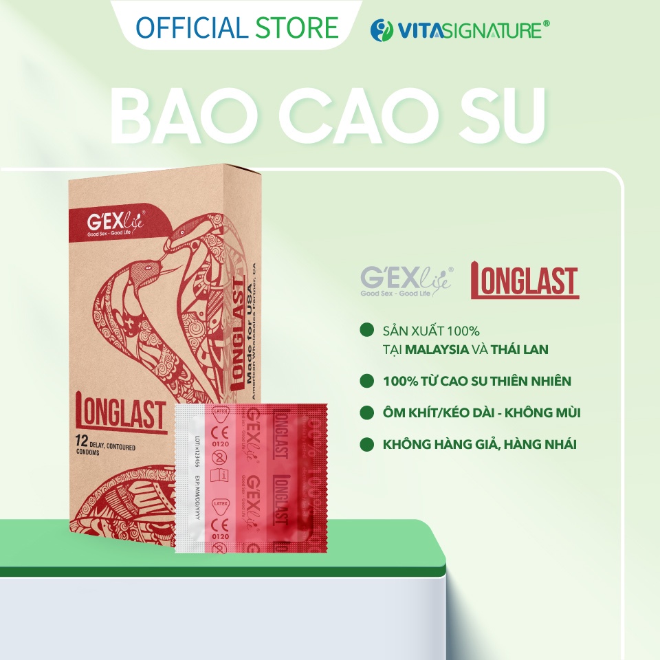 [Mã LTBAUAB18 giảm 7% đơn 99K] Bao cao su G'EXlife Longlast ôm khít, kéo dài thời gian hộp 12 cái