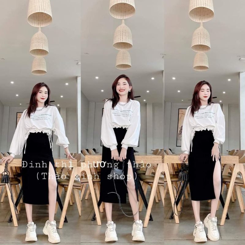 chân váy xẻ tà tôn dáng