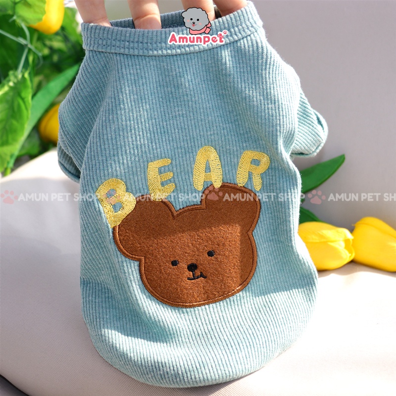 Áo Cho Chó Mèo Hoạ Tiết Mặt Gấu Thêu Chữ Chất Đẹp Áo Thun Cho Thú Cưng Cao Cấp Chuẩn Hàn Amun Pet