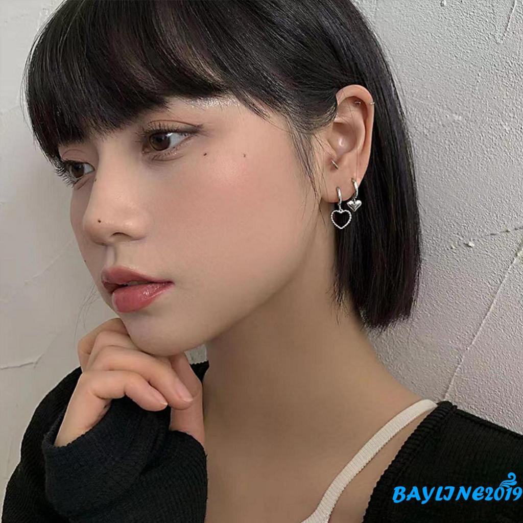 Khuyên tai hình trái tim dáng thả không đối xứng trang trí tiệc tùng cho nữ