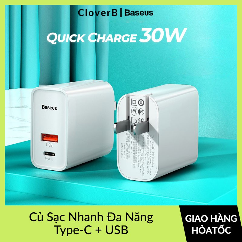 Củ Sạc Nhanh Baseus Speedy Series PPS 2 Cổng Sạc Typc C , USB Tối Đa 30W Hỗ Trợ QC3.0, PD3.0, SCP, FCP, AFC