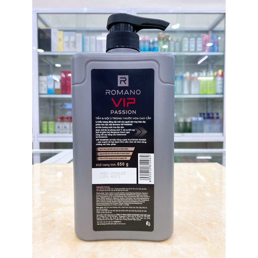 Dầu Gội - Sữa Tắm Romano VIP PASSION Công Ty 650g