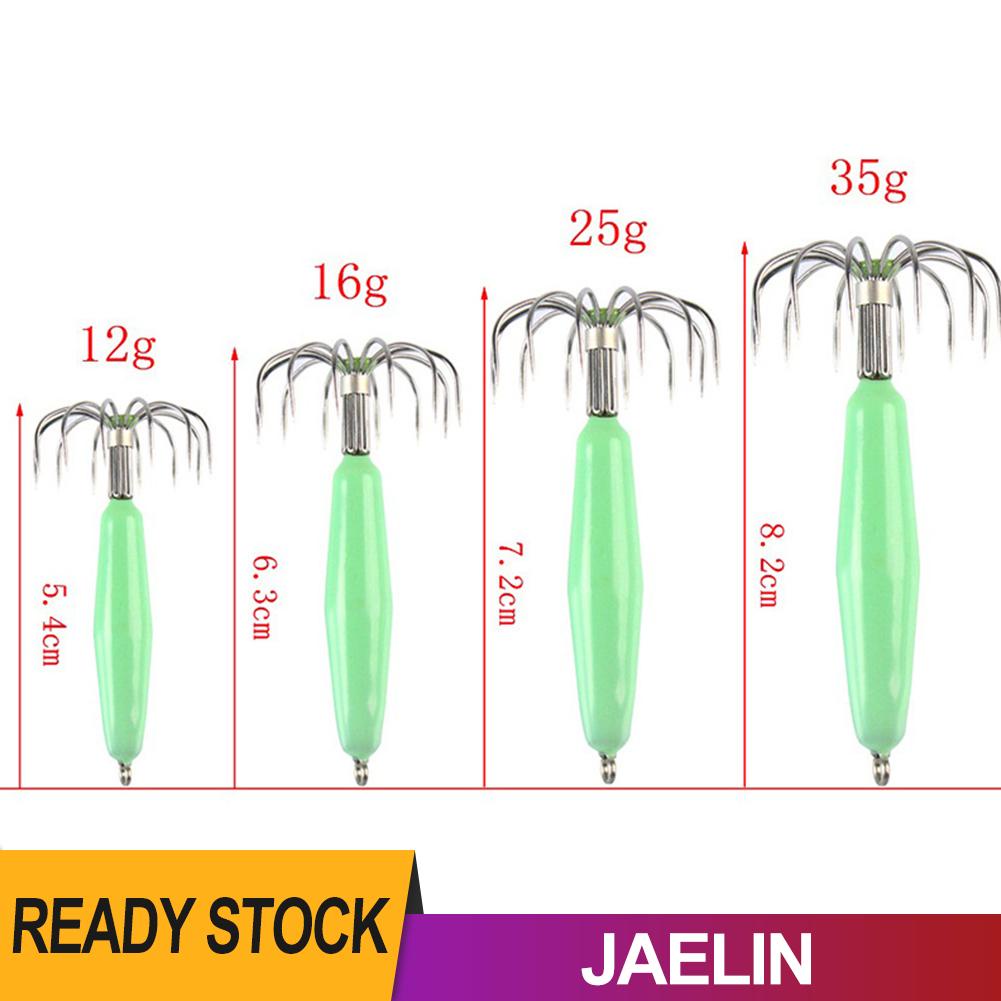 Mồi câu mực màu dạ quang 12 chấu sáng tạo