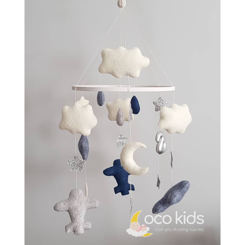 [ĐẸP NHẤT SHOPEE + FREE THÊU TÊN] Đồ chơi treo nôi cũi handmade Coco Kids ảnh thật 100%, tự xoay phát nhạc MÁY BAY