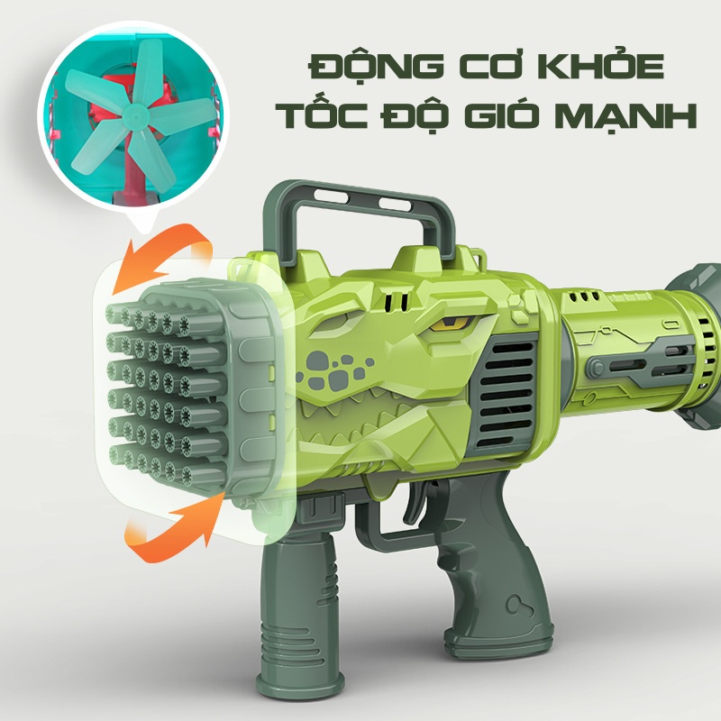 Máy bắn bong bóng xà phòng Súng bắn bong bóng 32 nòng hình khủng long - LEGO3D.VN