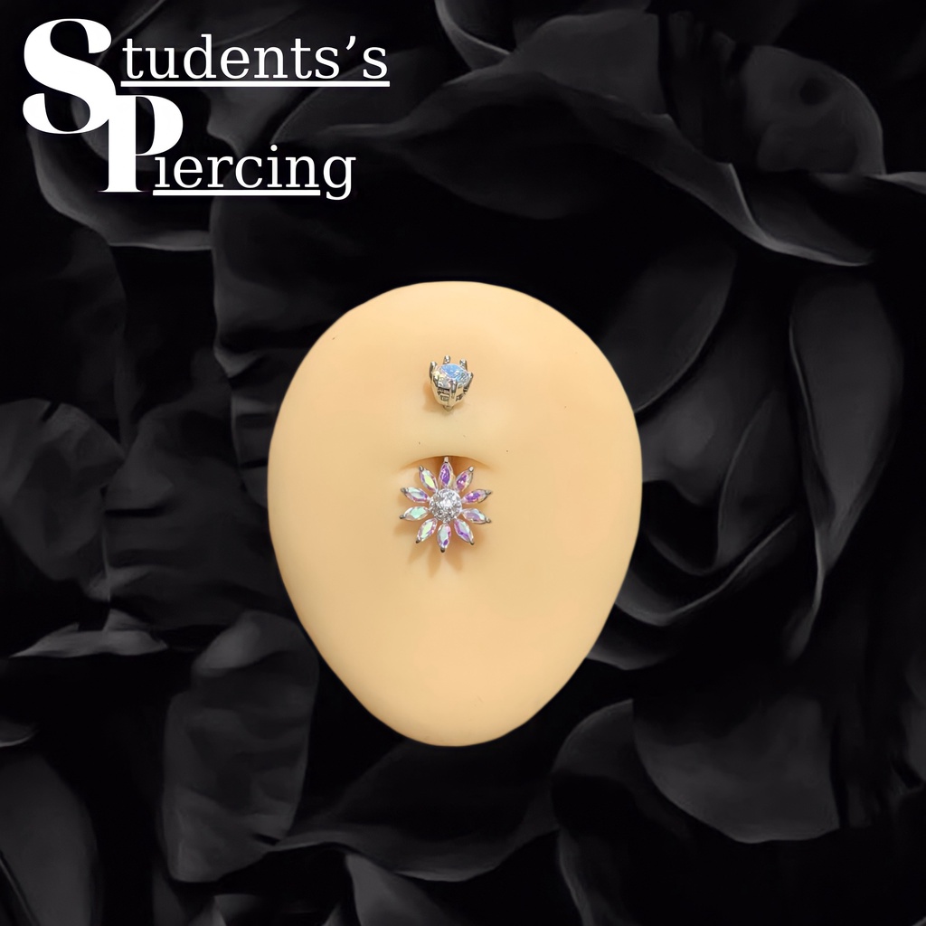 [NOW SHIP] KHUYÊN RỐN HOA HƯỚNG DƯƠNG ĐÁ ÁNH AB 7 MÀU - KHUYEN RỐN THÉP Y TẾ