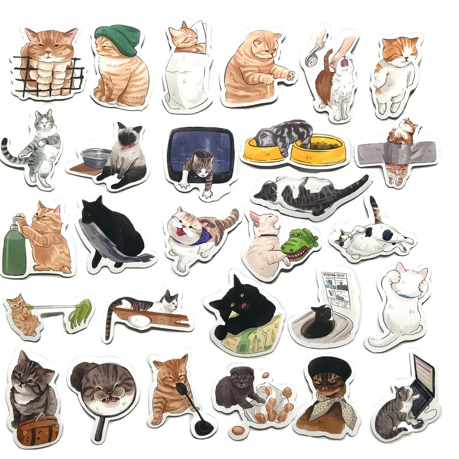 Bộ 54 Miếng Dán Trang Trí STICKER MÈO Chống Thấm Nước Dán Laptop Vali Sổ Tay
