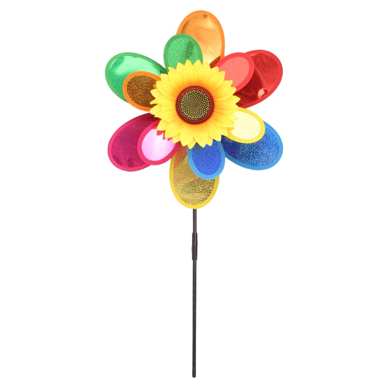 INN Sequins Double Layer Sunflower Windmill Wind Spinner Home Garden Yard Decoration