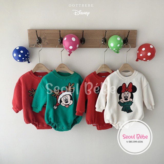 Bộ suit Mickey Minnie hoạ tiết Noel hãng Oottbebe made in Korea