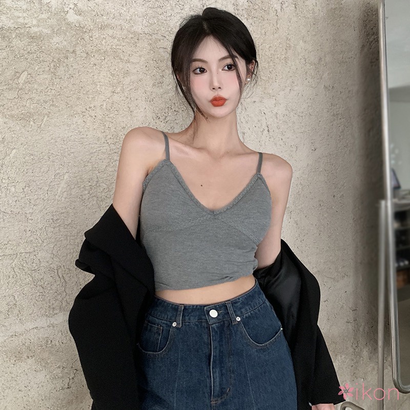 Áo Hai Dây Cổ Chữ V Phối Ren Phong Cách Hàn Quốc