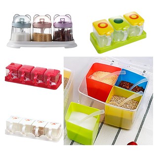 Hộp đựng gia vị 3 4 ngăn có nắp đậy kín