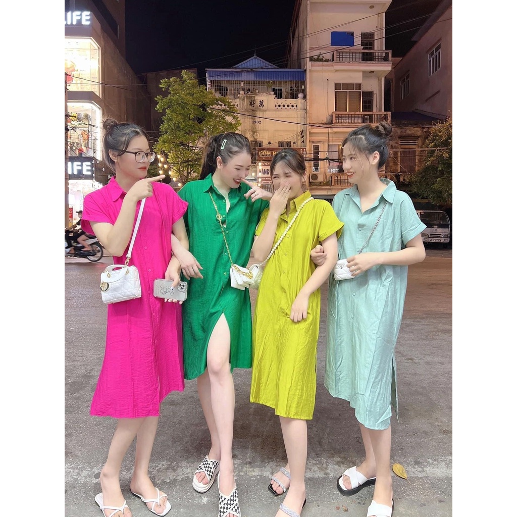 Đầm Suông - Váy Sơ Mi Cúc Dọc Form Rộng, Dáng Dài Chất Đũi Chuẩn
