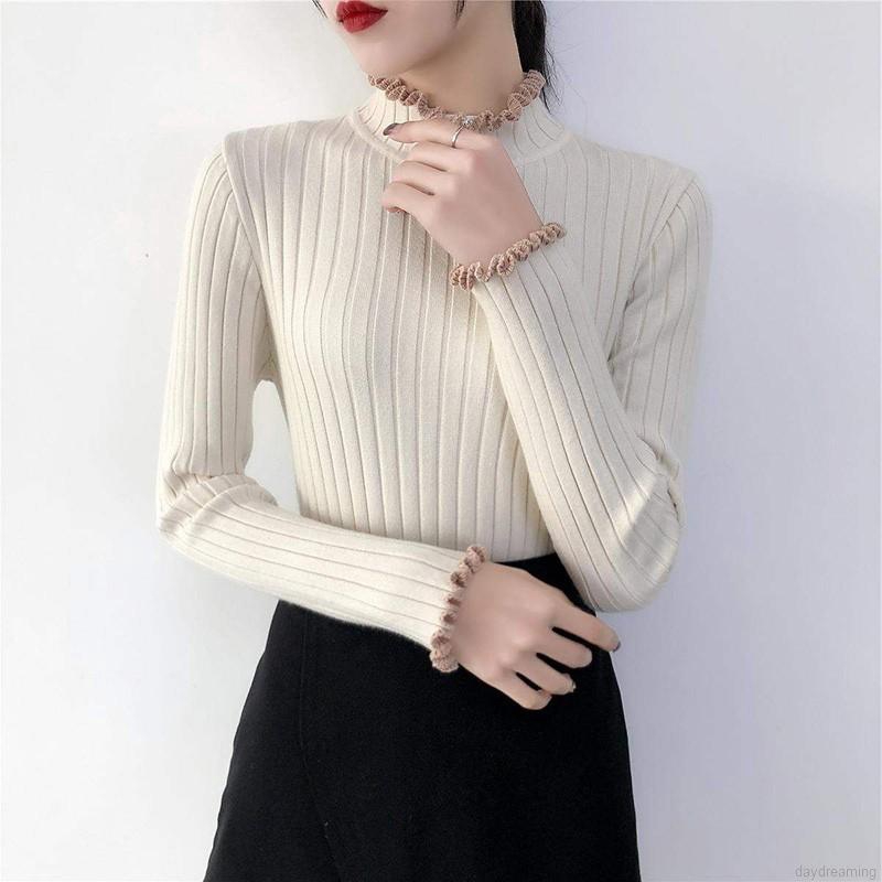 Áo len thời trang dáng ôm cổ lọ tay dài màu trơn cho phái nữ | BigBuy360 - bigbuy360.vn