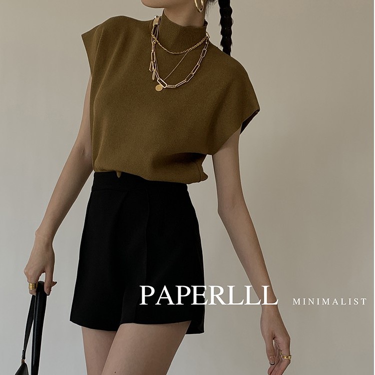 QADCOL Áo Dệt Kim Không Tay Cổ Cao Thời Thượng Thời Trang Mùa Thu Cho Nữ