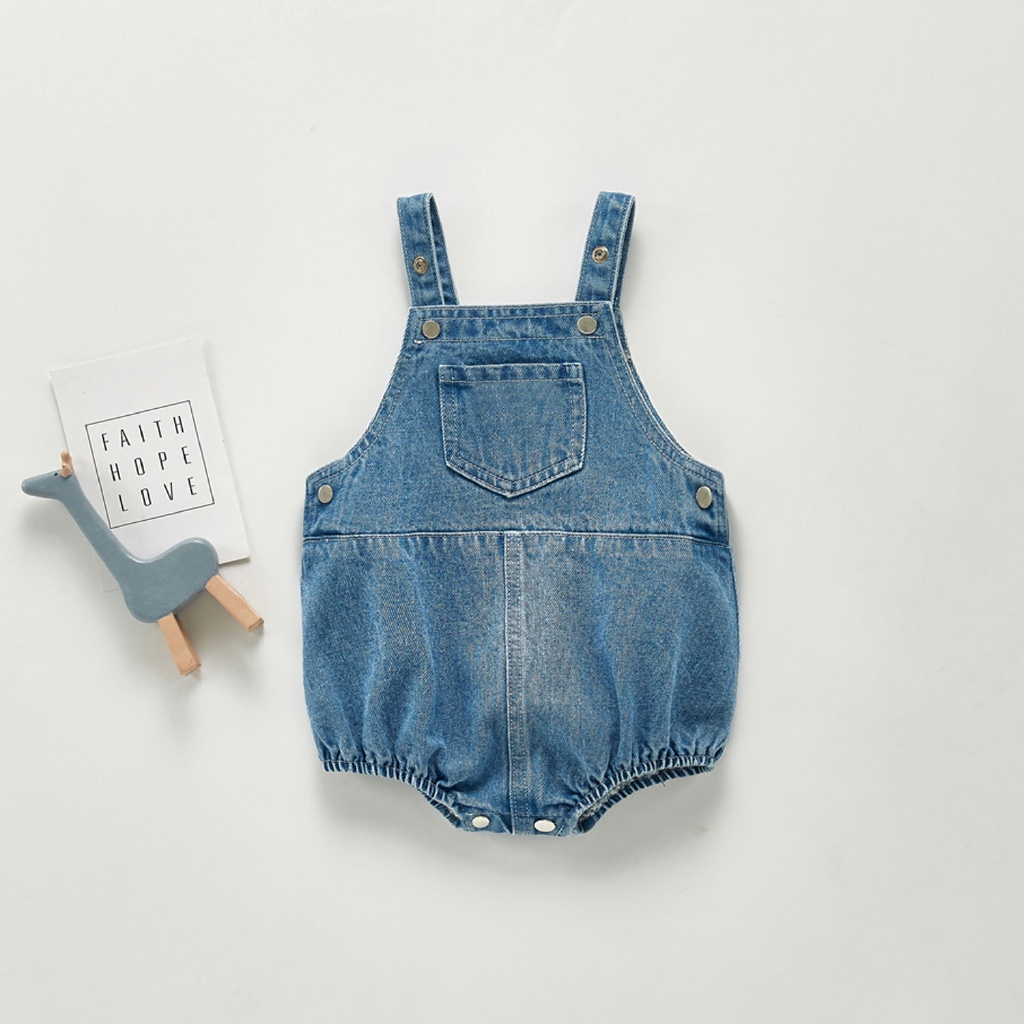 Bộ áo liền quần denim hai dây thời trang mùa thu mới dành cho cả bé trai và bé gái