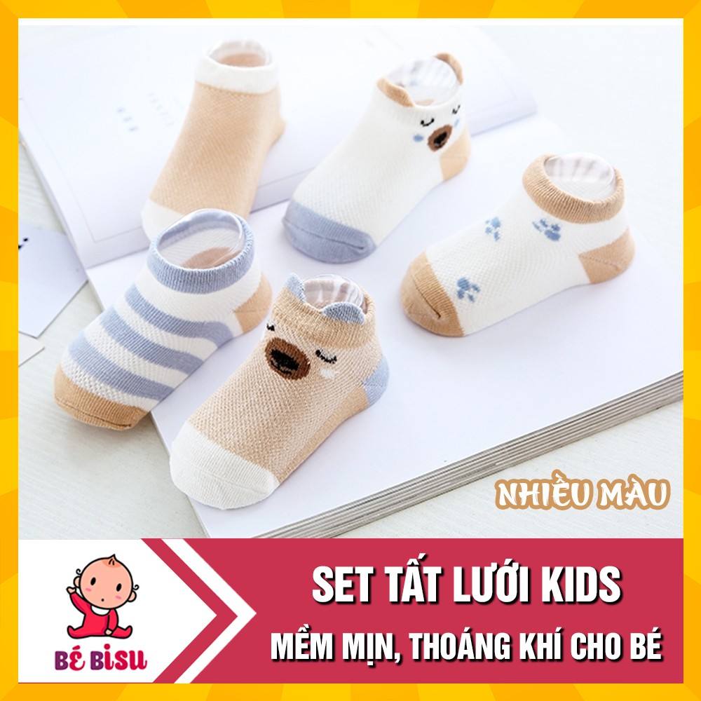 Set 5 đôi TẤT lưới KIDS hình thú mềm mịn, thoáng khí cho bé 0-2 tuổi