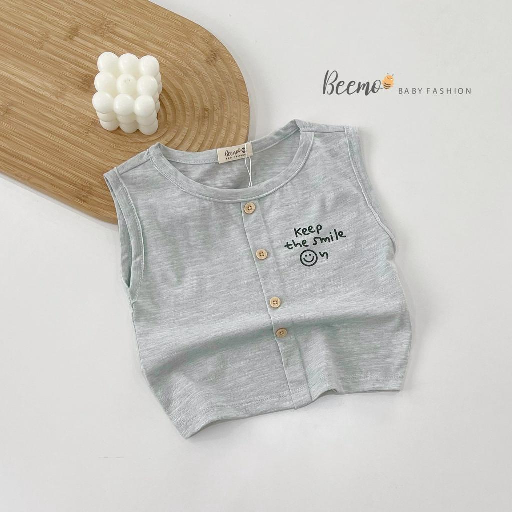Áo ba lỗ cotton hoạ tiết unisex cho bé, áo thun ba lỗ đính cúc Beemo