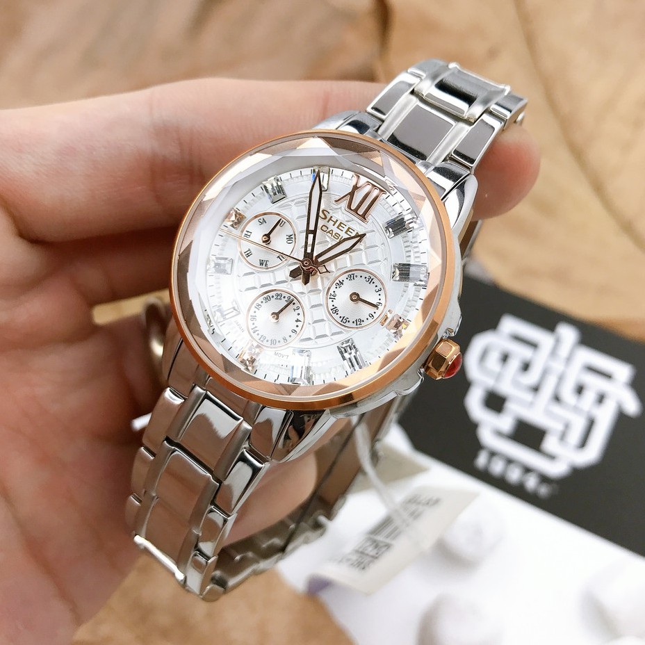 Đồng hồ nữ Casio SHEEN SHE-3029 / SHE-3029SG-7A đính đá SWAROVSKI, hàng chính hãng